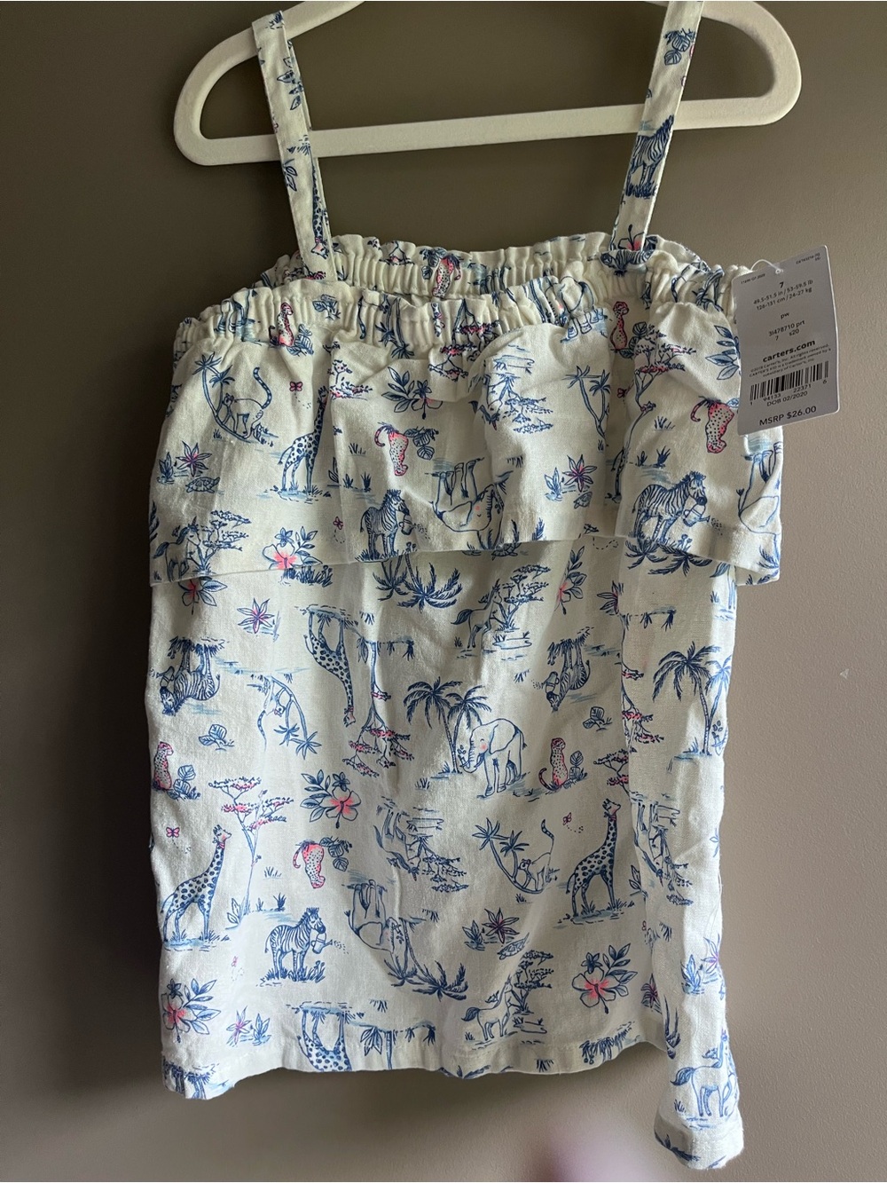 Carter's Cream Shirt cami tank top with Safari Print kids 7 small